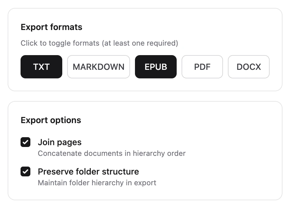 Export Options Interface